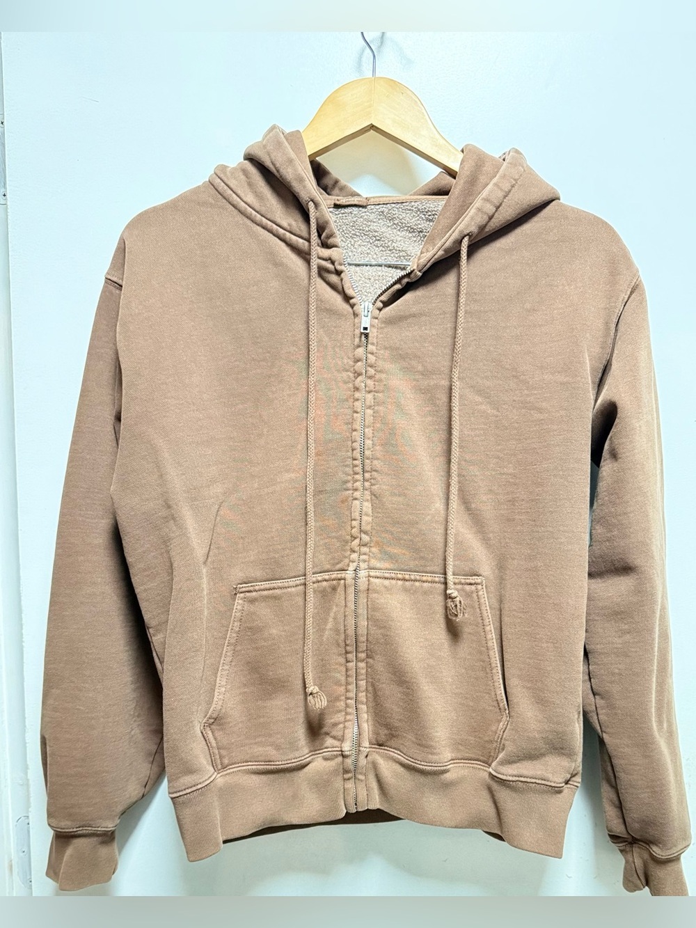 Men's Tan Full-Zip Hooded Sweatshirt